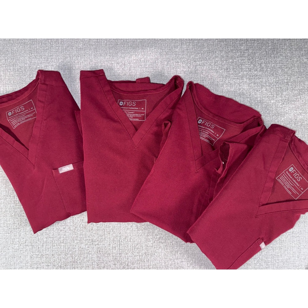 4 FIGS Technical  Womens Maroon Burgundy V-Neck One Pocket Scrub Tops M